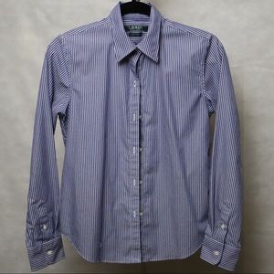 Blue and white stripped button down shirt